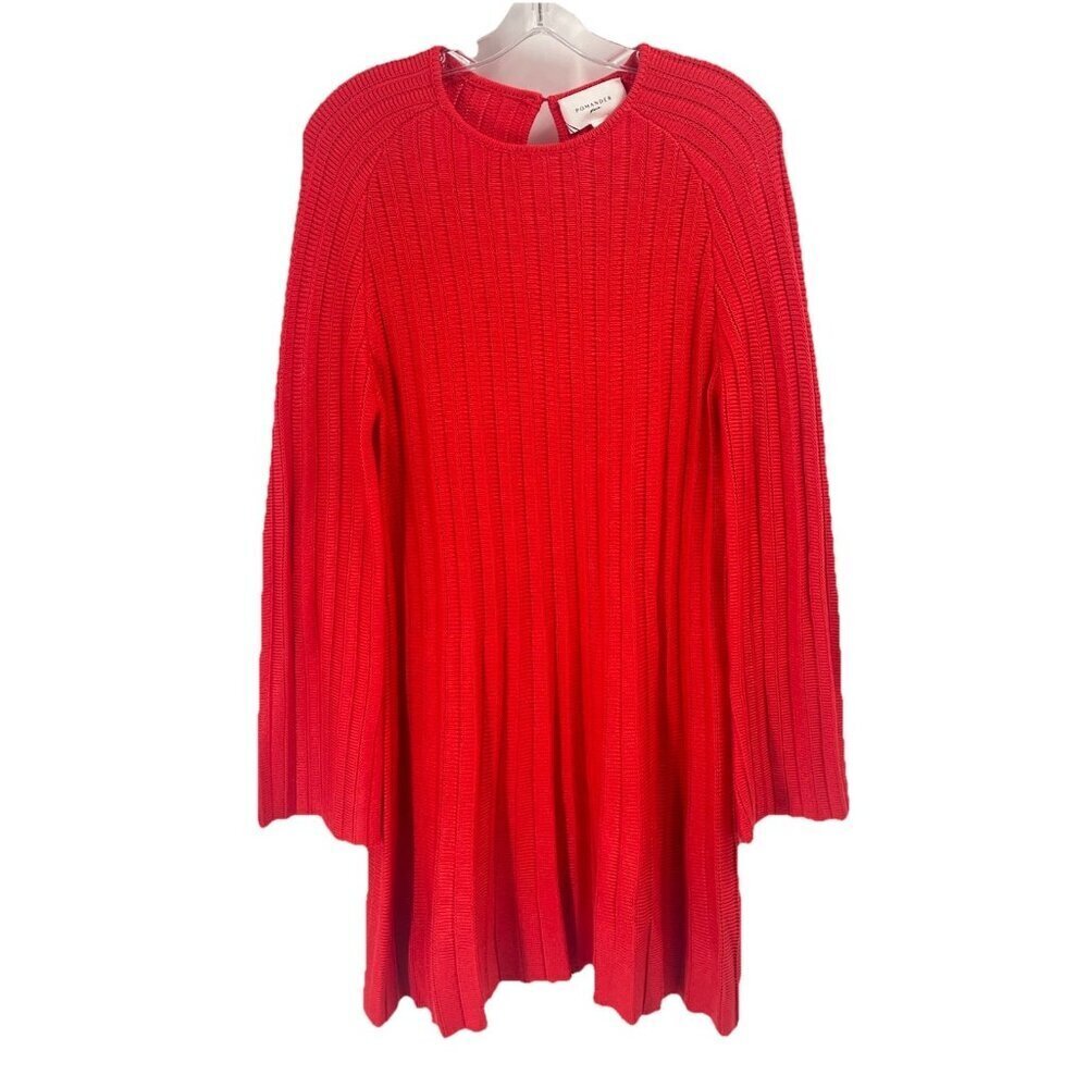 Pomander Place Adi Knit Ribbed Bell Sleeve Sweater Dress Red Sz M
